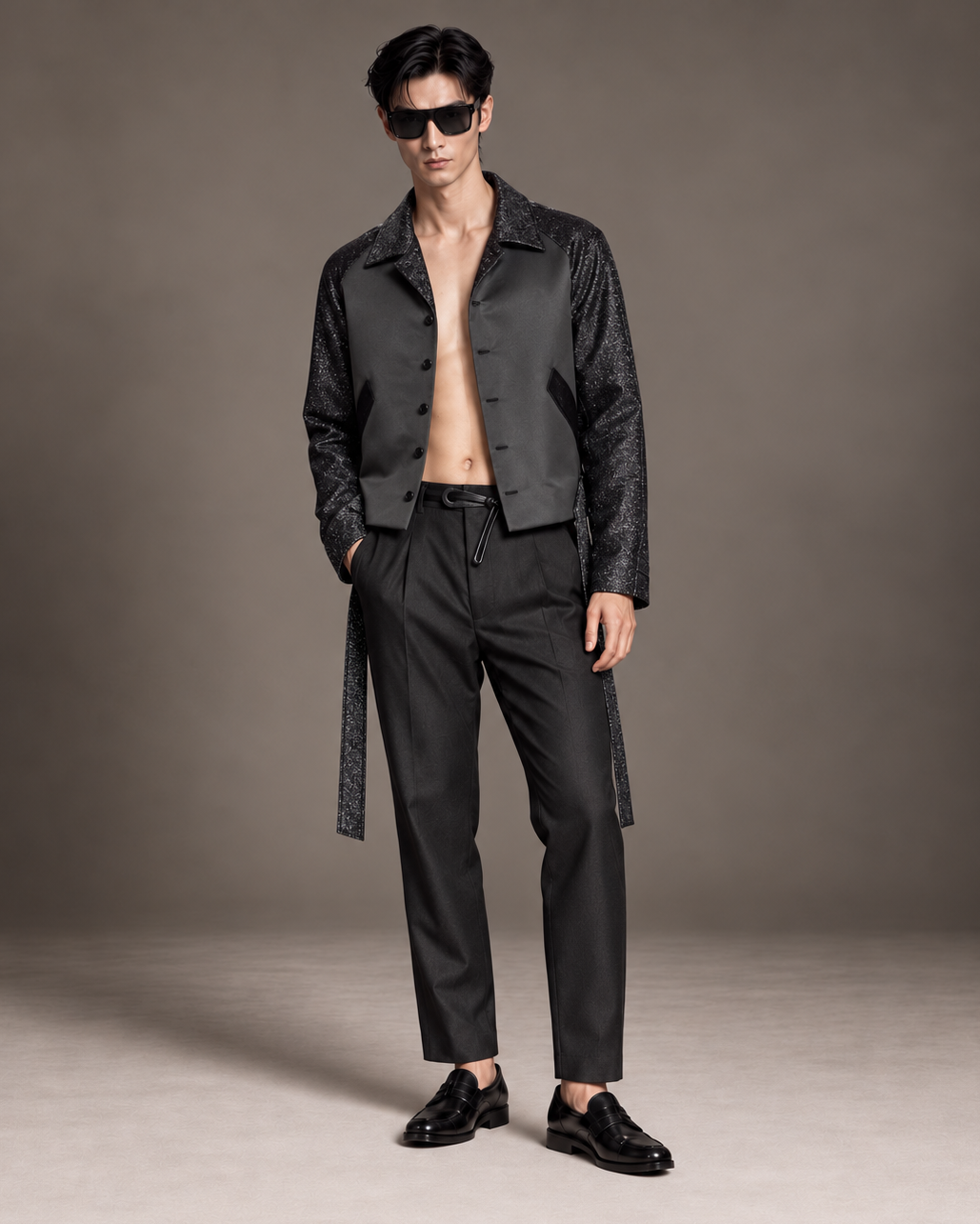 Elio black contrast shimmer jacquard jacket