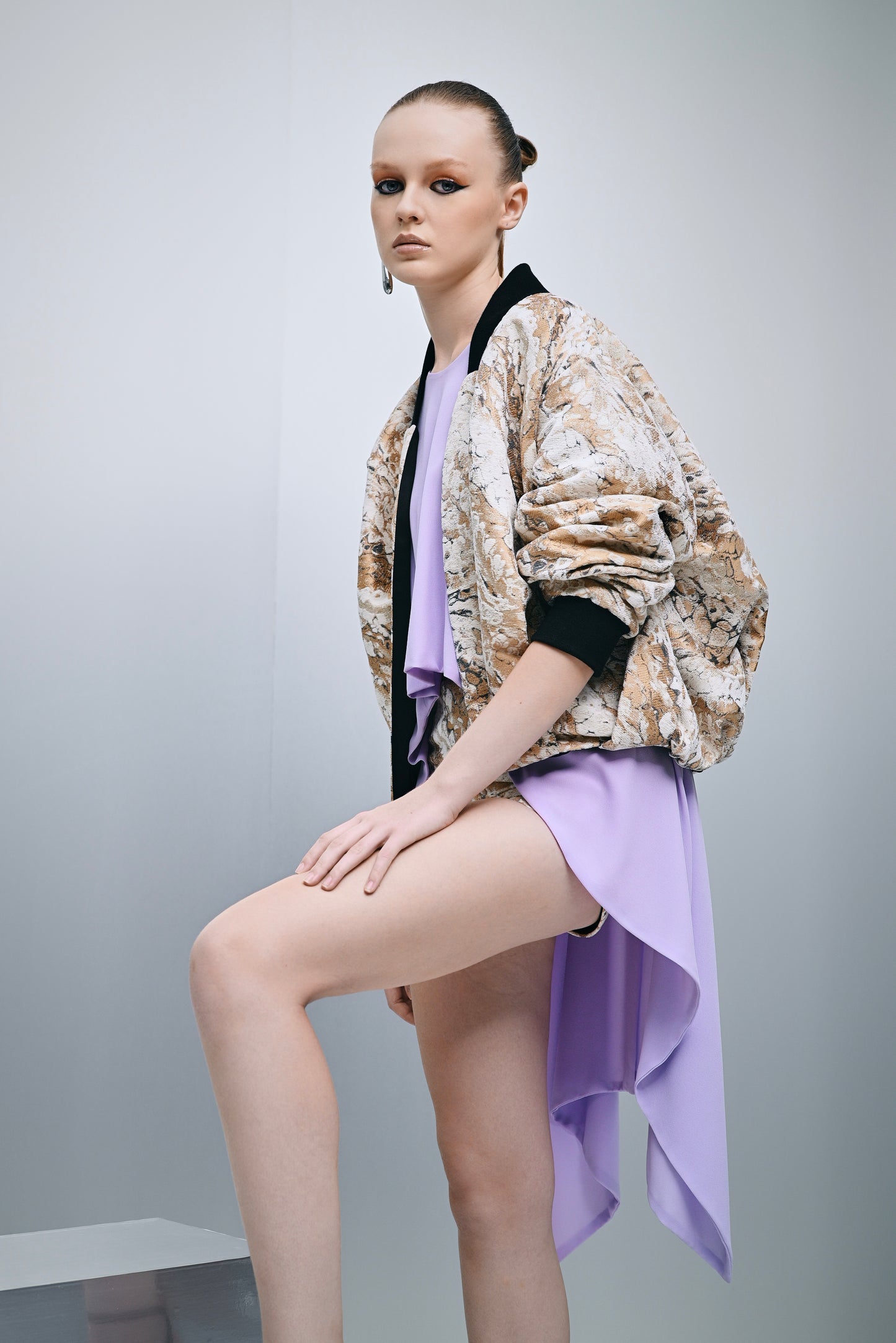 Margot buttonless bomber jacket in combed wool blend