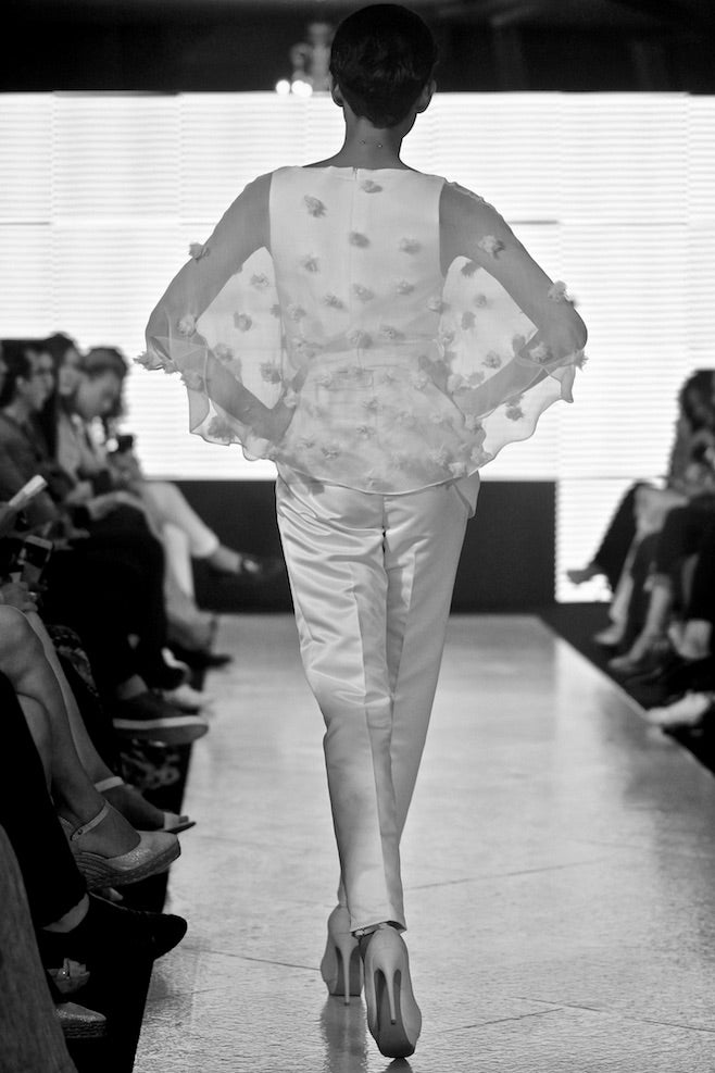 Aurora silk chiffon capelet and duchess satin pants