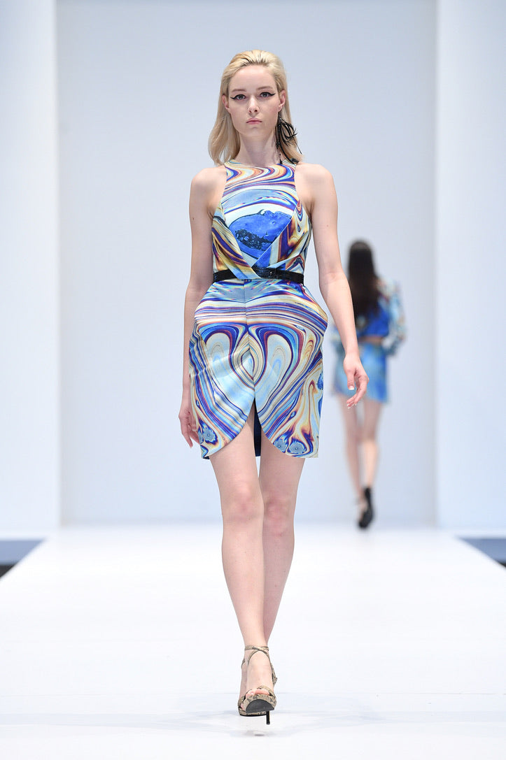LUCIA OIL SPILL PRINT COCKTAIL DRESS