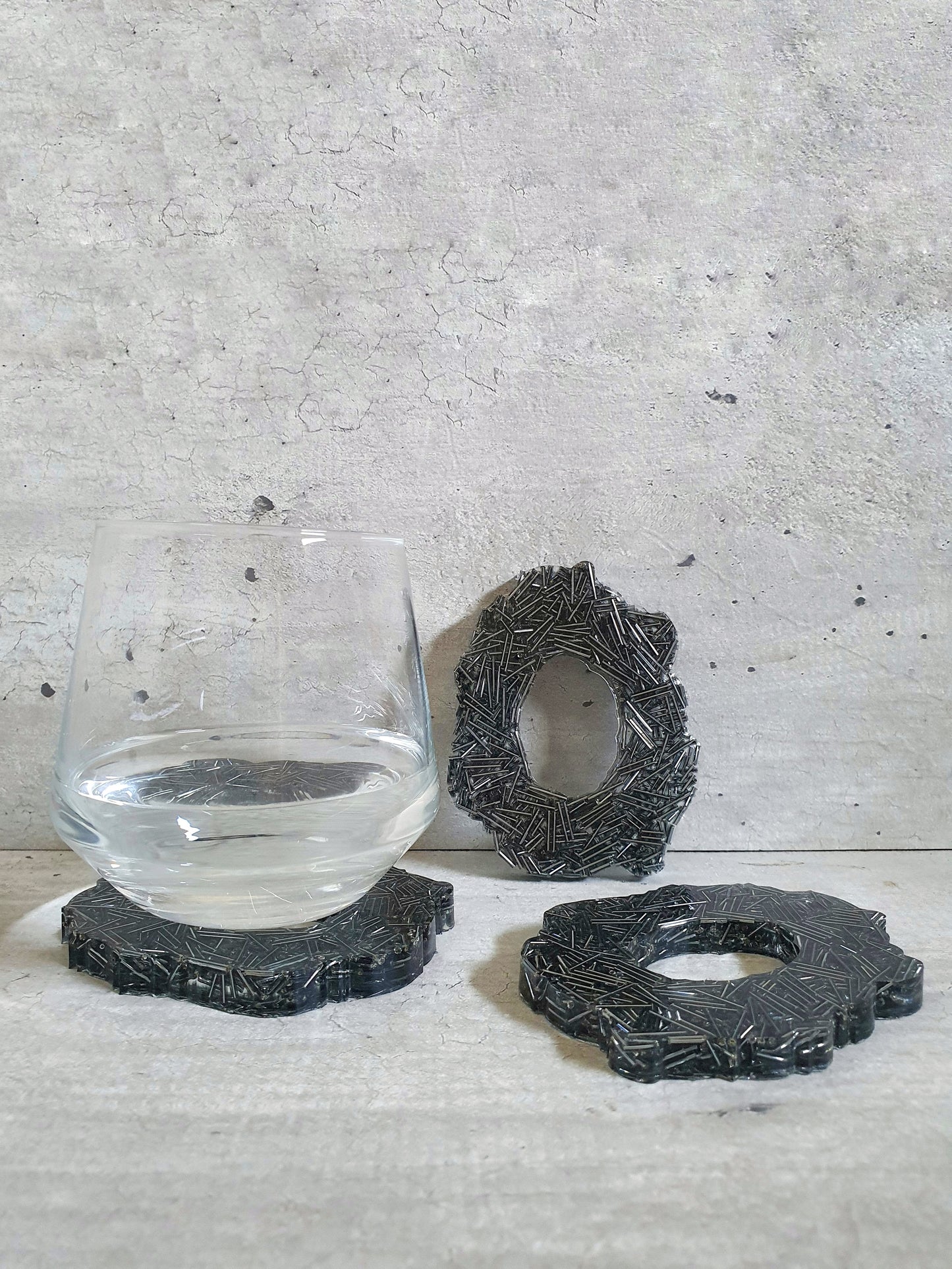 Ahthracite Bugle Beads Resin Coasters (Set of 3)