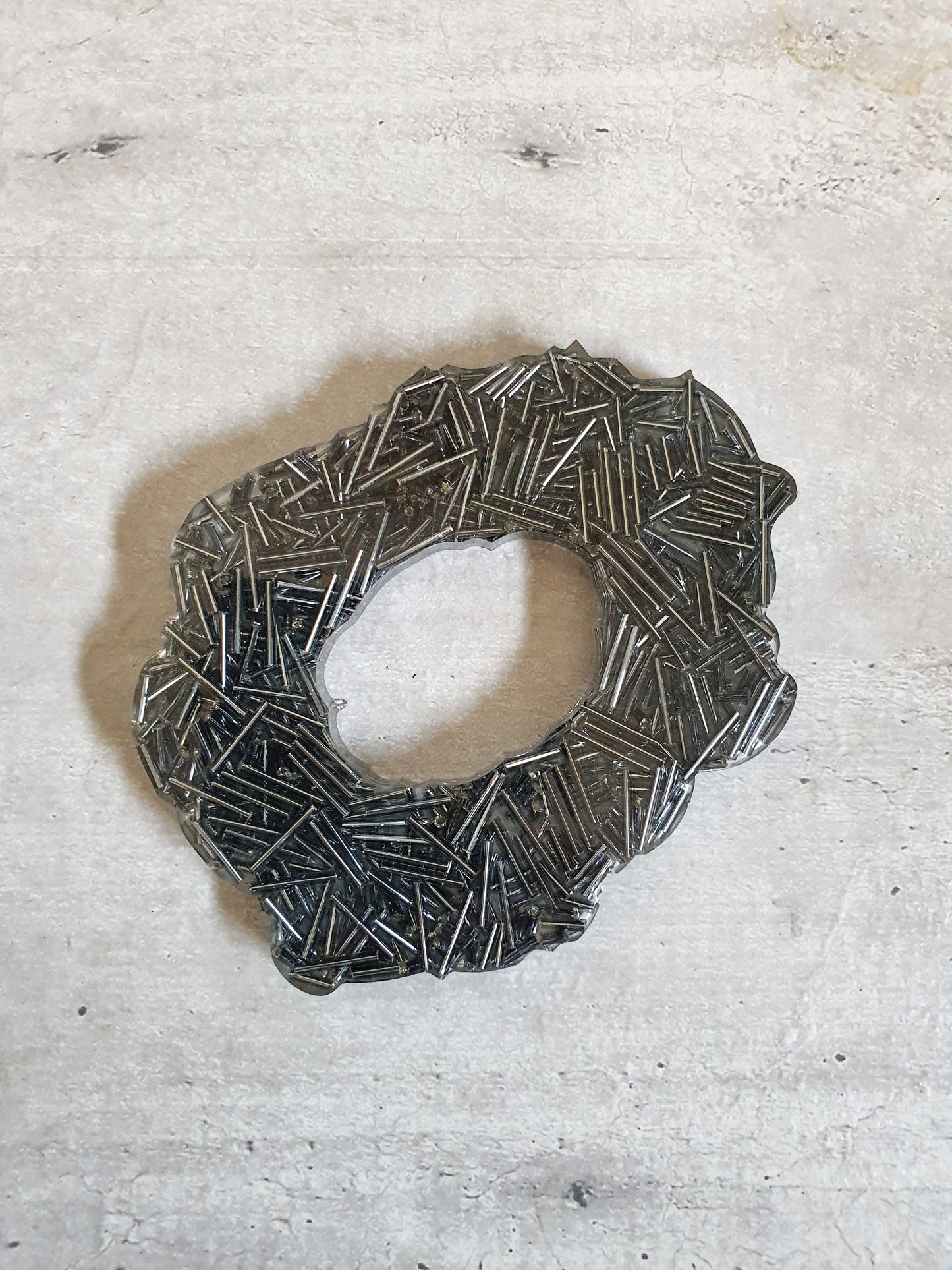 Ahthracite Bugle Beads Resin Coasters (Set of 3)