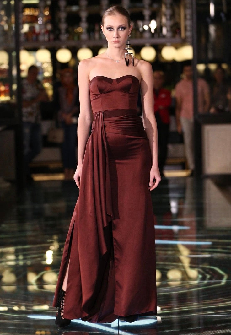 TAMMY BUSTIER GOWN IN CHOCOLATE
