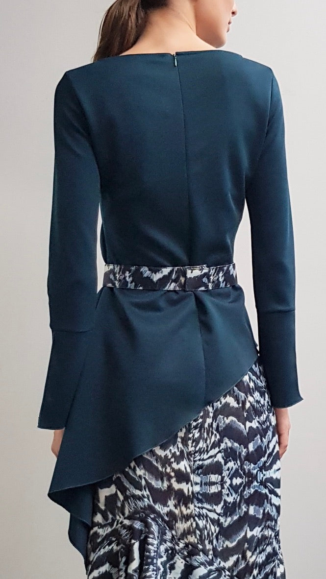 JOAN DARK TEAL ASYMMETRICAL TOP
