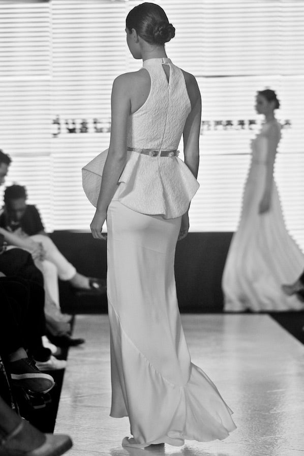 Abigail structured lace top with satin mermaid skirt