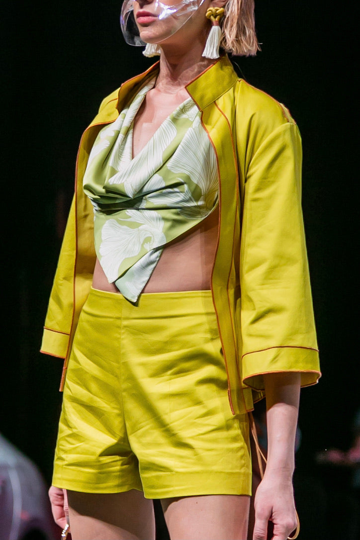 Neema chartreuse cotton sateen shorts