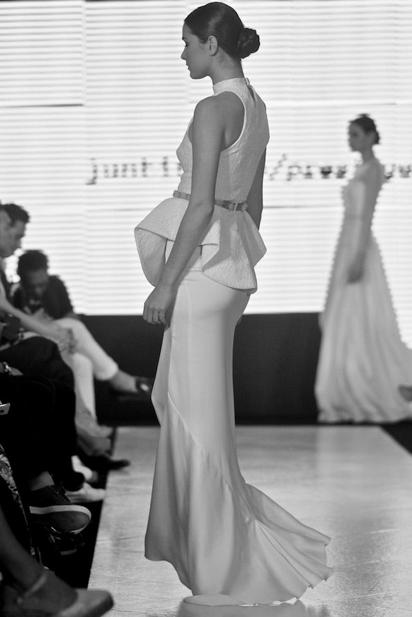 Abigail structured lace top with satin mermaid skirt