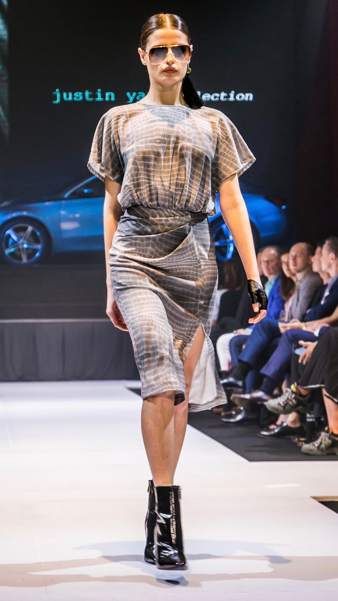 KAIA GREY CROC PRINT DRESS