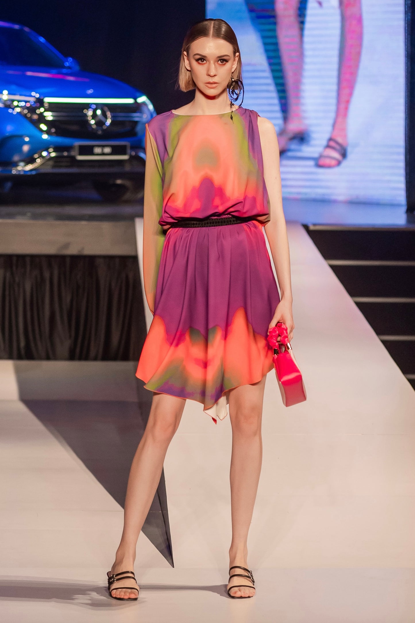 Katya Asymmetrical sleeve cocktail dress