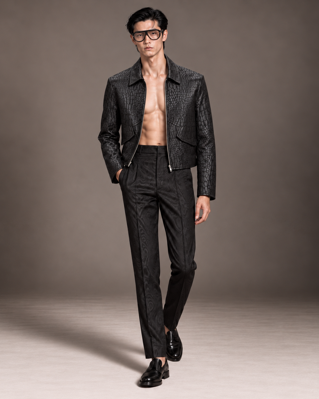 Matteo black croc jacquard jacket