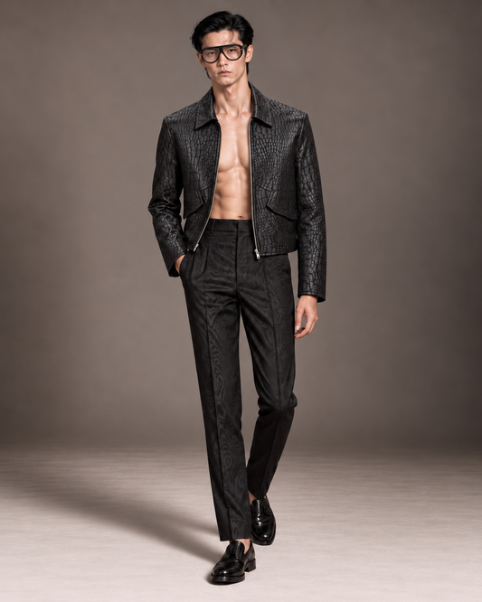 Matteo black croc jacquard jacket