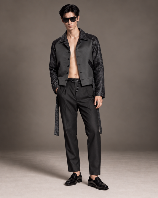 Elio black contrast shimmer jacquard jacket