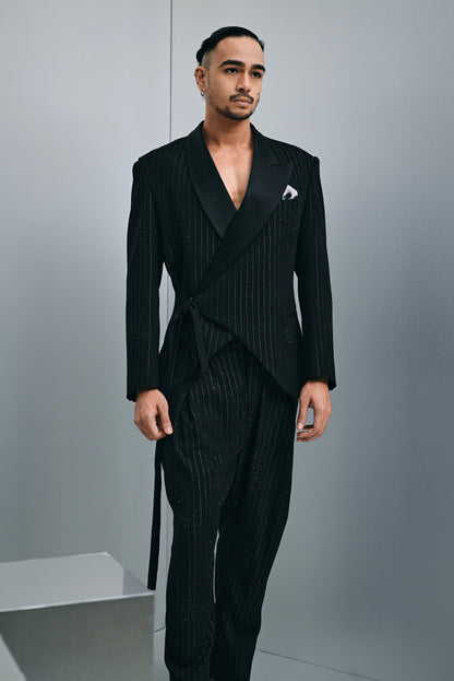 Ezra hybrid suit in crystalized pin stripe
