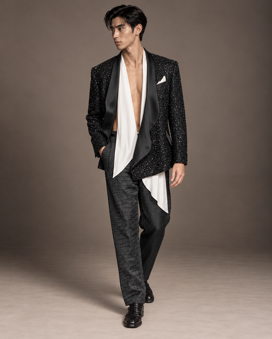 Jaxon asymmetricsl tuxed in sequined tweed