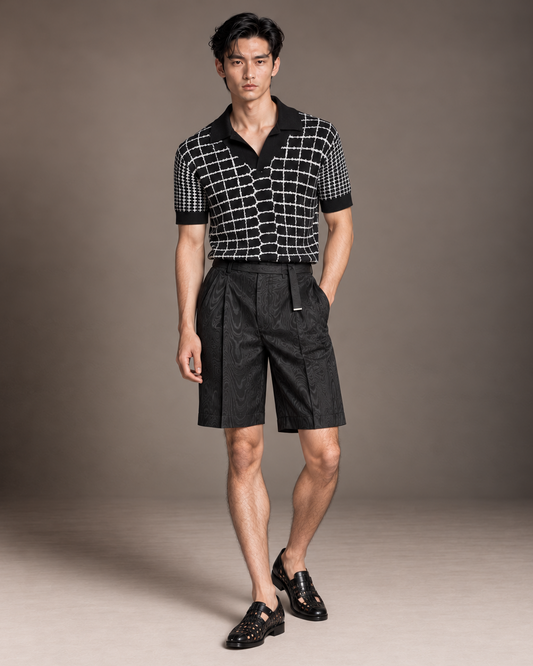 Xavion intarsia croc texture knitted polo Black