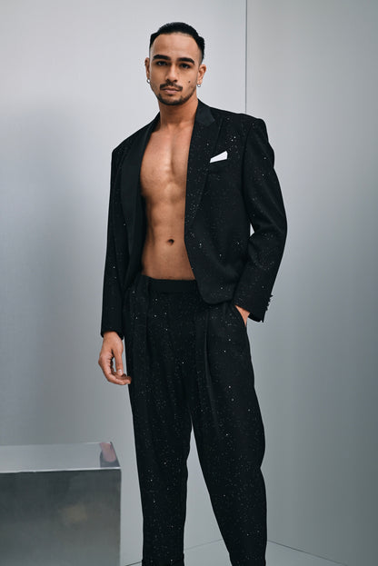 Zander hybrid glitter laminated bomber suit