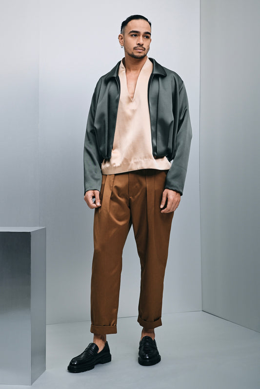 Luigi pleated jacket in grey green