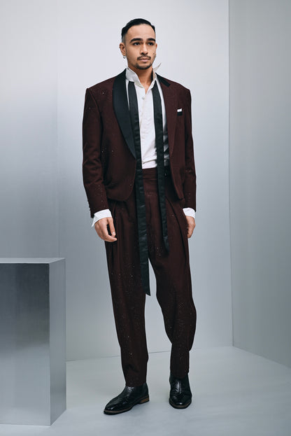 Zander hybrid suit in laminated glitter