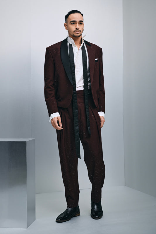 Zander hybrid suit in laminated glitter