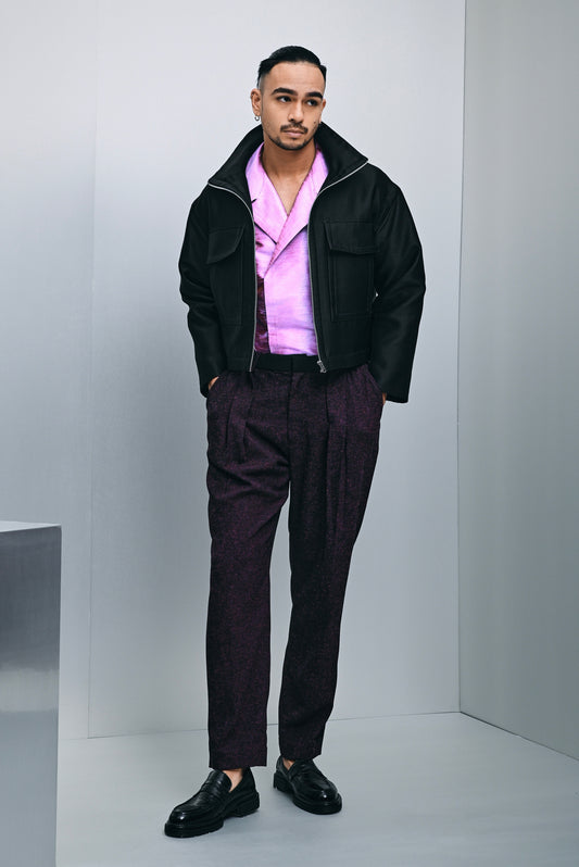 Ascher cropped bonded jacket in black Mikado