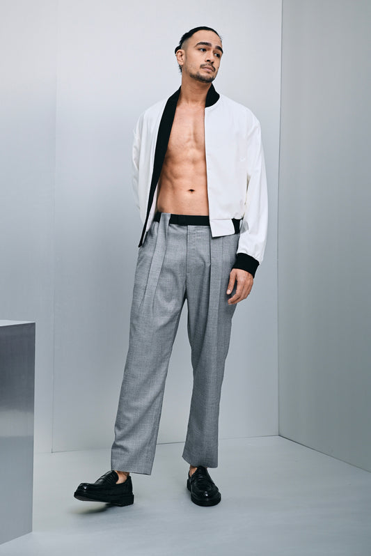 Arlo cropped hybrid bomber jacket in white