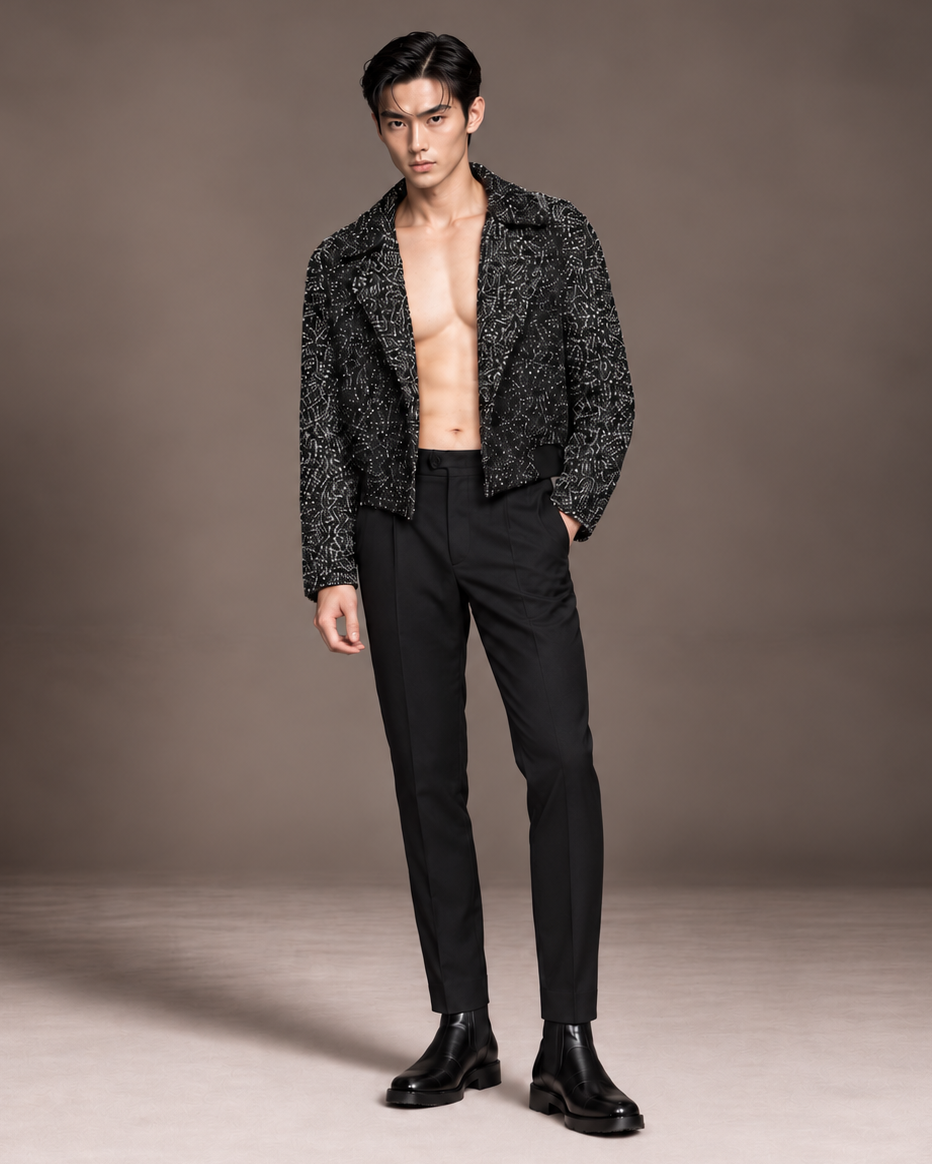 Oleg black sequin Bouclé wool blend jacket
