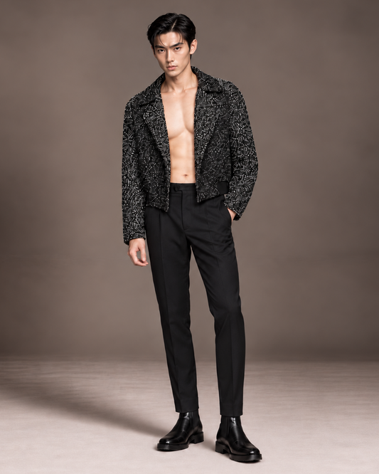 Oleg black sequin Bouclé wool blend jacket