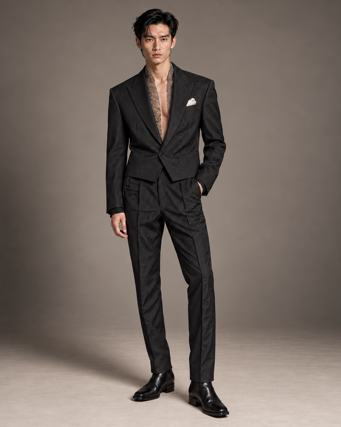Cillian cropped tuxedo in Black Moiré