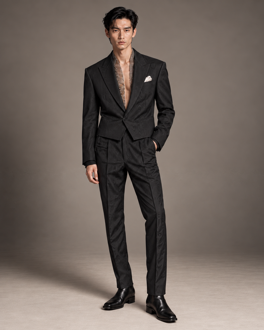 Cillian cropped tuxedo in Black Moiré