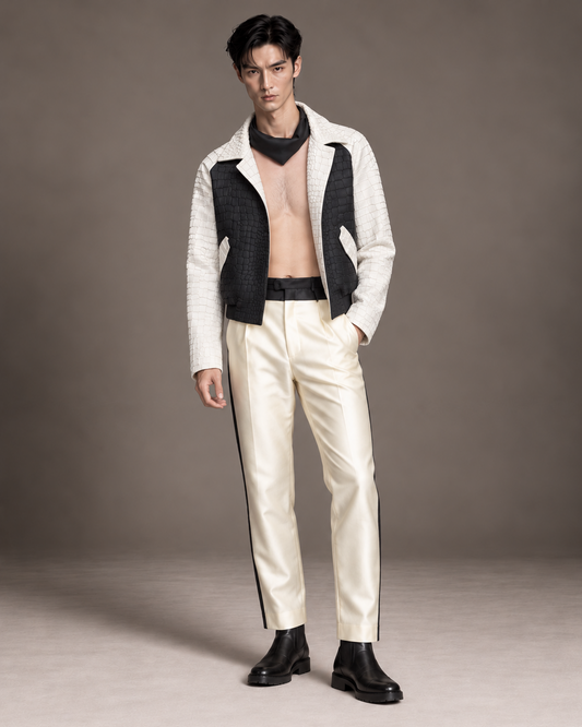 Yuri black and white croc textured jacquard jacket