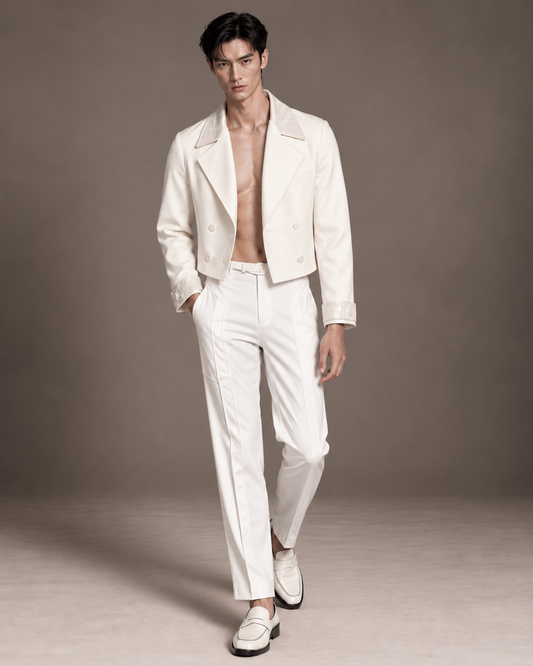 Oberon off-white croc jacquard trim jacket