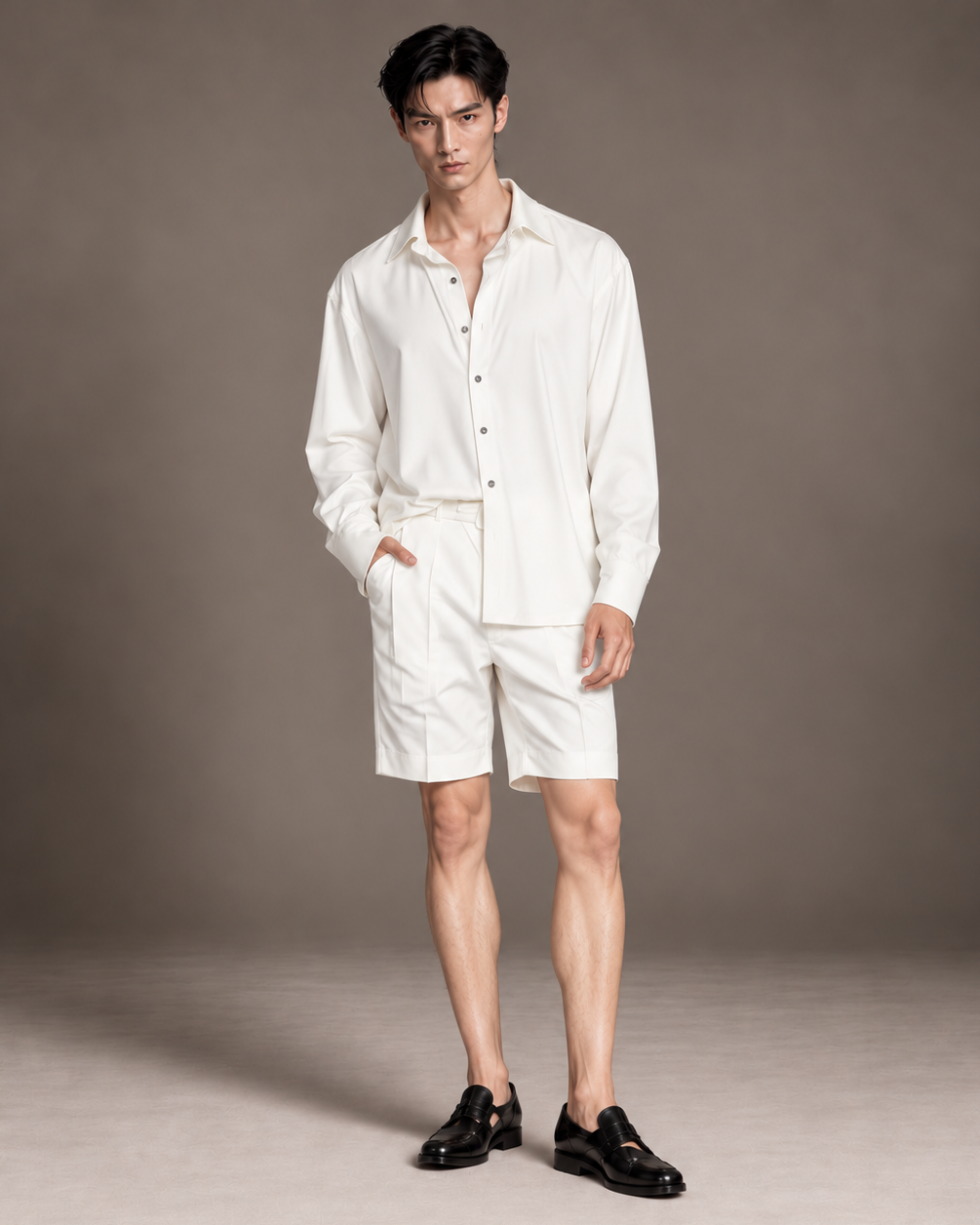 Evander back-slit shirt in wool silk blend