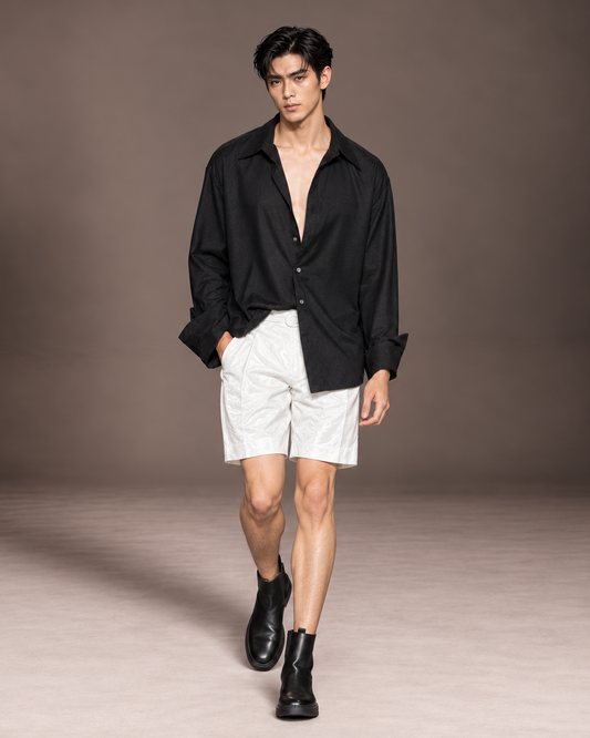 Evander back-slit shirt in wool silk blend