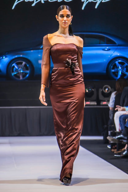 AQUILA LONG SLEEVE STRAIGHT DRESS IN CHOCOLATE