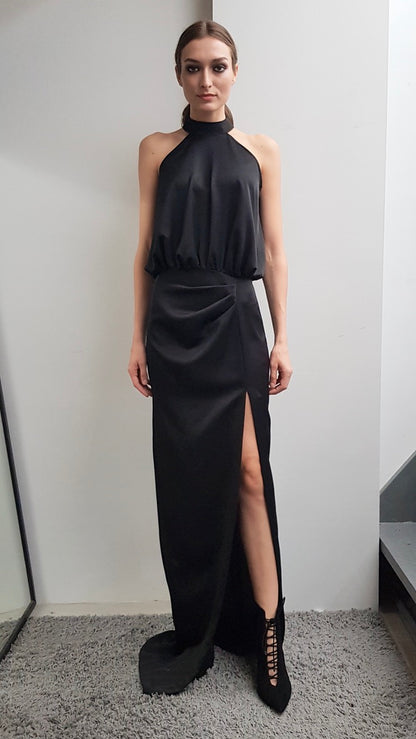 NATALIA BLACK HALTER DRESS