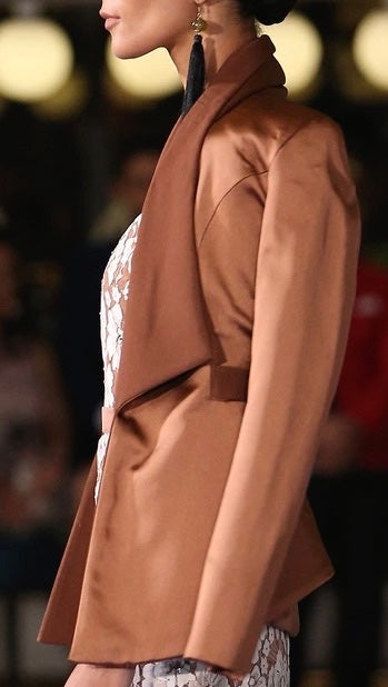 RICARDA BONDED SATIN JACKET IN DARK NUDE