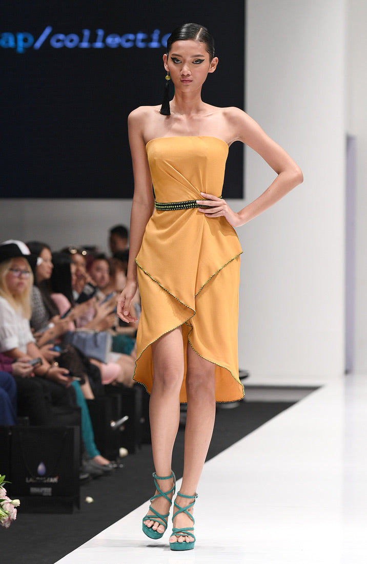 AZKA MUSTARD BUSTIER DRESS