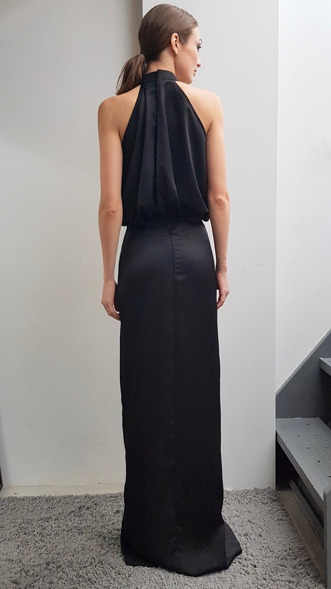 NATALIA BLACK HALTER DRESS