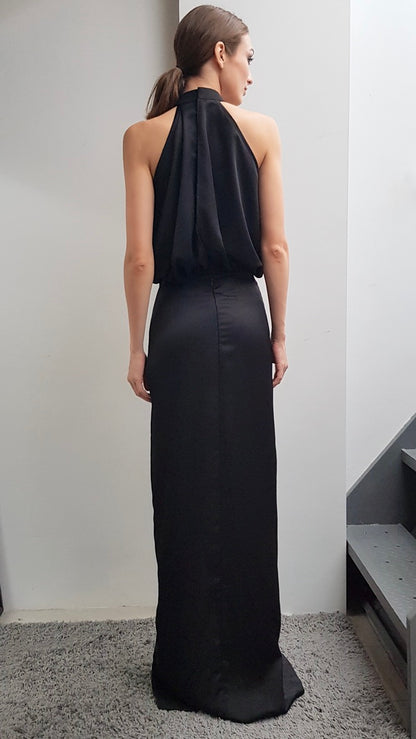 NATALIA BLACK HALTER DRESS