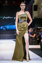 Load image into Gallery viewer, WHITNEY DRAPED MERMAID GOWN IN OLIVE
