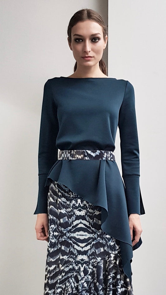 JOAN DARK TEAL ASYMMETRICAL TOP
