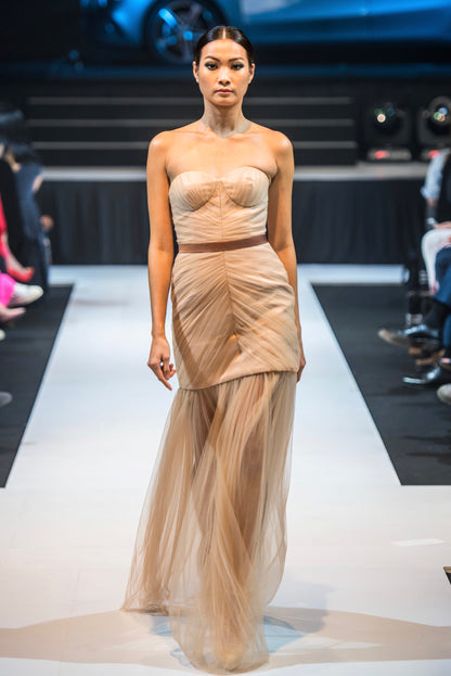SIMONE BUSTIER GOWN IN POWDER NUDE