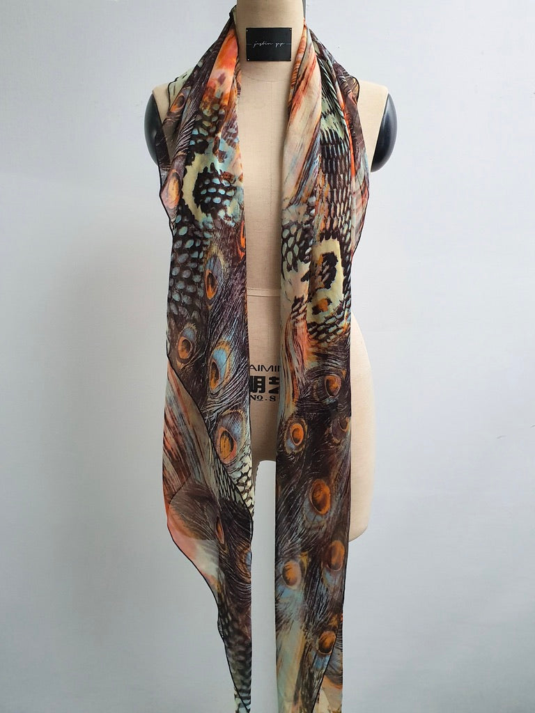 Multicolour Print Silk Scarf