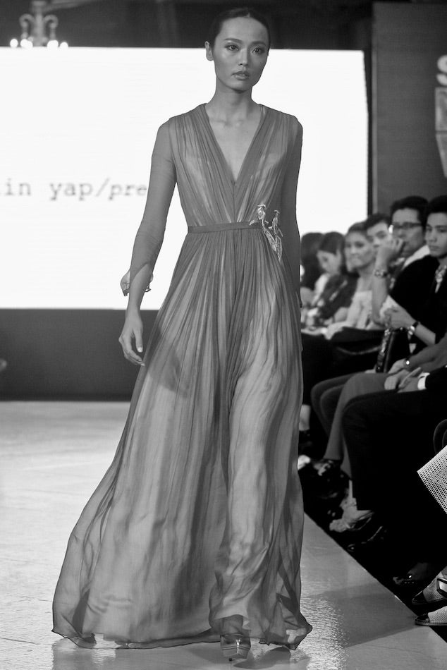 Arianna crinkled silk chiffon half sleeve fly away dress