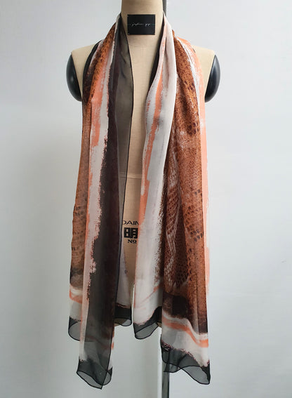 Python Print Silk Scarf in Brown
