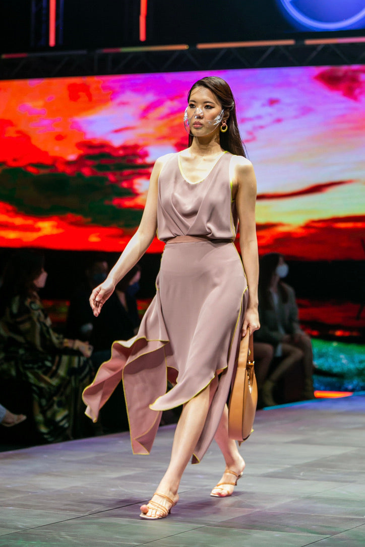 Naomi nude asymmetrical crepe dress