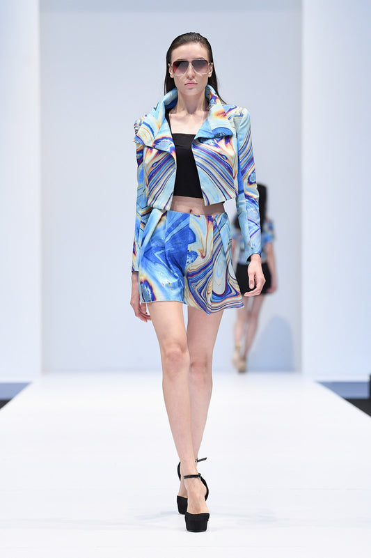 CORA CROPPED OIL SPILL PRINT JACKET