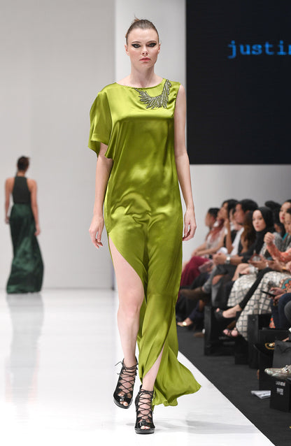 CHARLENE CHARTREUSE SILK DRESS