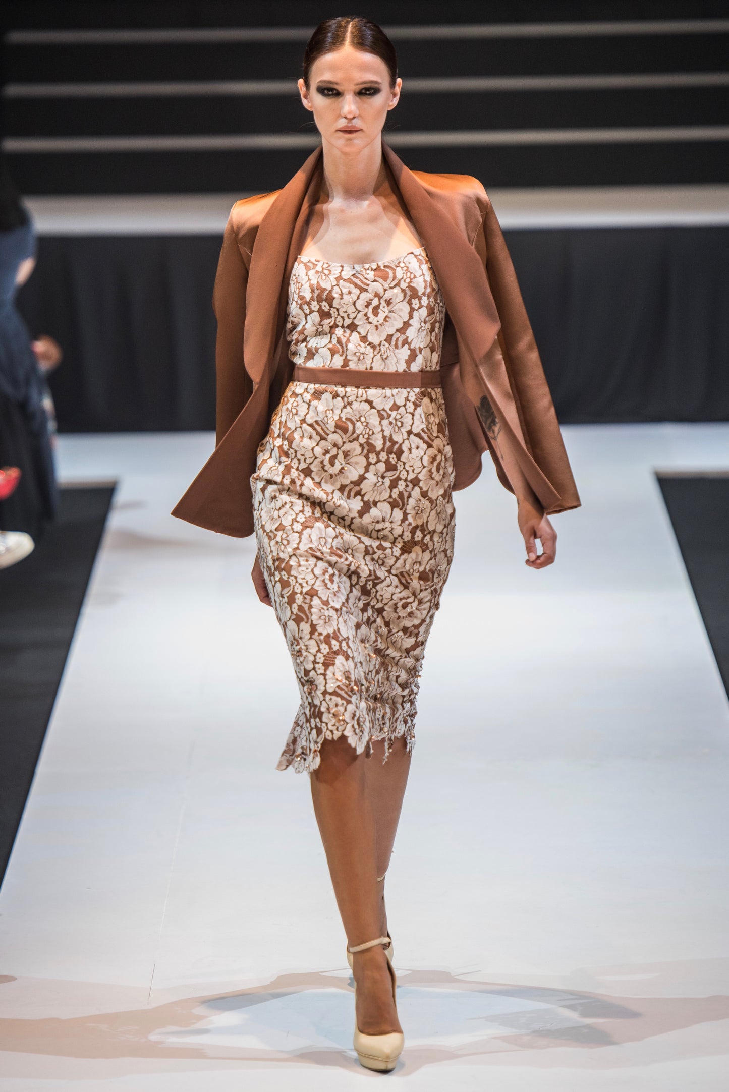 RICARDA BONDED SATIN JACKET IN DARK NUDE