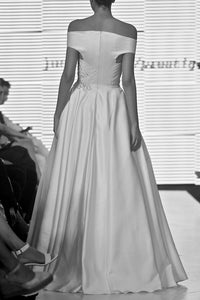 Anastasia duchess off shoulder gown with silk chiffon detail